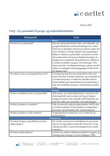 AQ vedr. ny prismodel til penge- og realkreditinstitutter - e-nettet