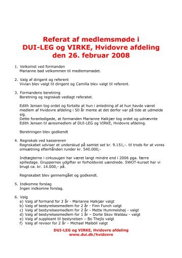 Referat af medlemsmøde i DUI-LEG og VIRKE, Hvidovre ... - Wildside