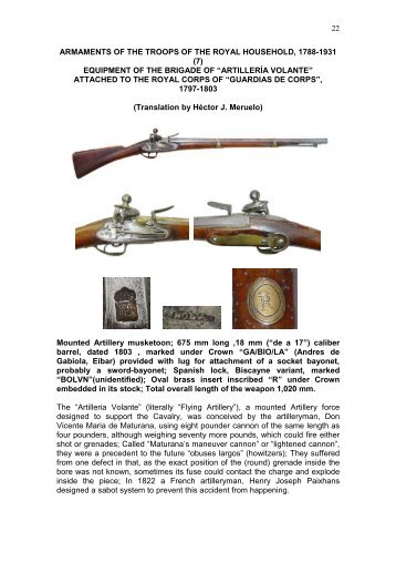 22 armaments of the troops of the royal household, 1788-1931