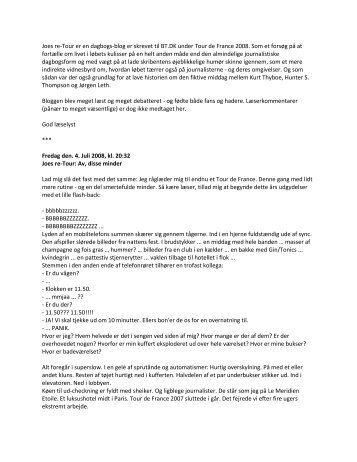 Joes re-Tour er en dagbogs-blog er skrevet til BT.DK under Tour de ...