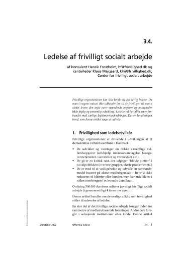 Ledelse af frivilligt socialt arbejde - Center for frivilligt socialt arbejde