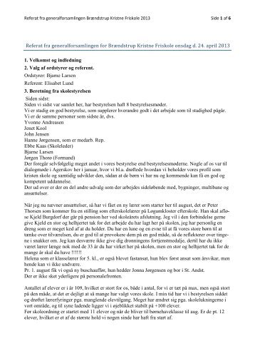 Referat fra generalforsamlingen for Brændstrup Kristne Friskole ...