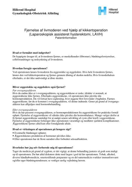 fjernelse af livmoder ved kikkertoperation fjernelse af livmoder ved kikkertoperation