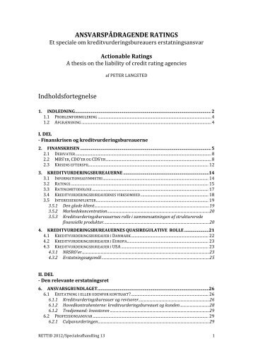 ANSVARSPÅDRAGENDE RATINGS ... - Juridisk Institut