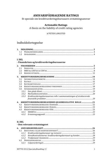 ANSVARSPÅDRAGENDE RATINGS ... - Juridisk Institut