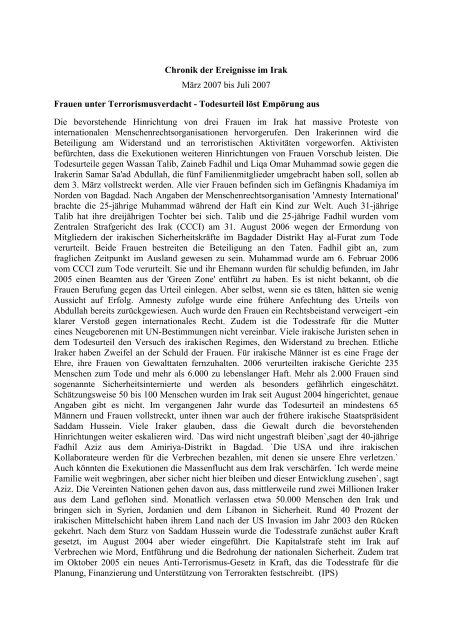 Chronik der Ereignisse im Irak März 2007 bis Juli ... - bei Gernot Erler