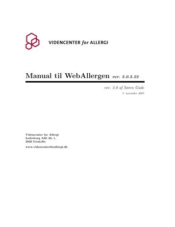 Manual til WebAllergen ver. 5.0.5.22 - Videncenter for Allergi
