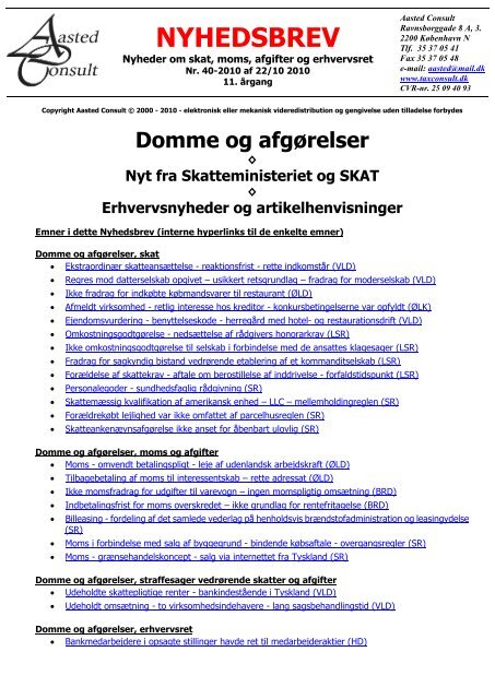 Nyhedsbrev nr. 40 - 2010 (PDF) - Aasted Consult