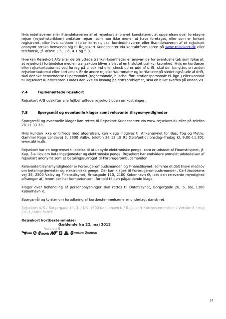 Rejsekort kortbestemmelser (gældende fra 22-05-2013)