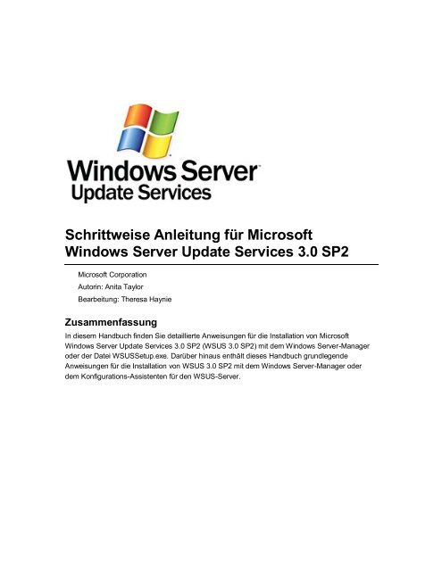 Schrittweise Anleitung für Windows Server Update Services 3.0 SP2