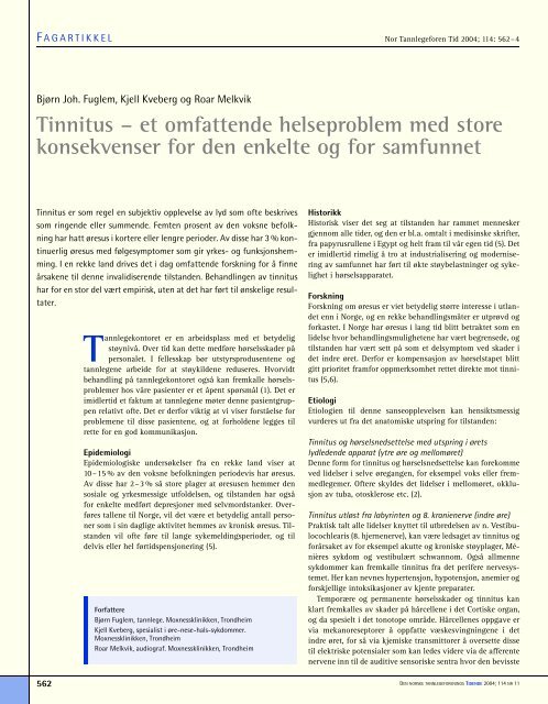 Tinnitus - Den norske tannlegeforenings Tidende