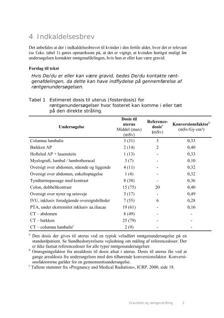 GRAVIDITET OG RØNTGENSTRÅLING - Sundhedsstyrelsen