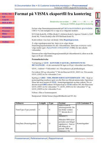 Format på VISMA eksportfil fra kontering