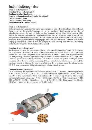 Katalysator og Lambdasonde virkemåde - Thorden