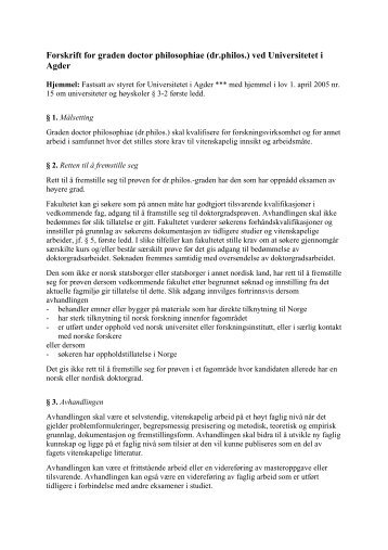 Forslag til forskrift - Universitetet i Agder