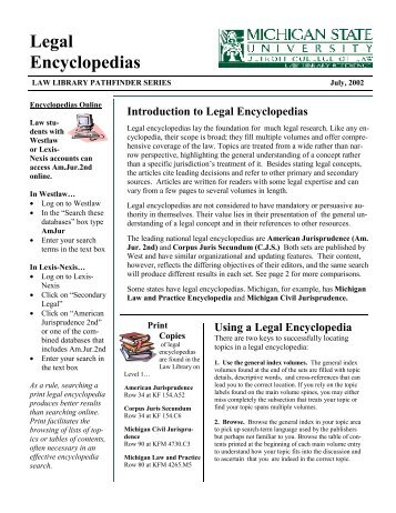 Legal Encyclopedias - the Michigan State University College of Law.