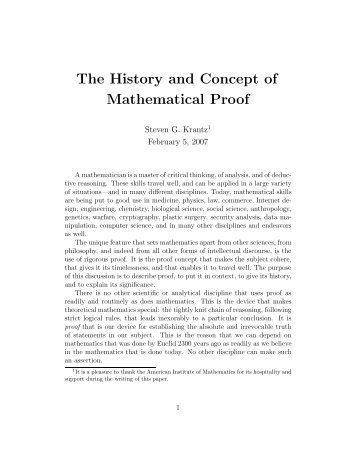 The History and Concept of Mathematical Proof - Department of ...