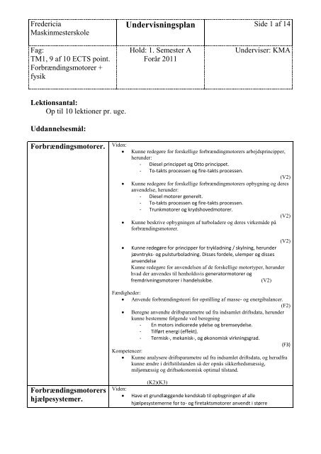 Undervisningsplan - Fredericia Maskinmesterskole