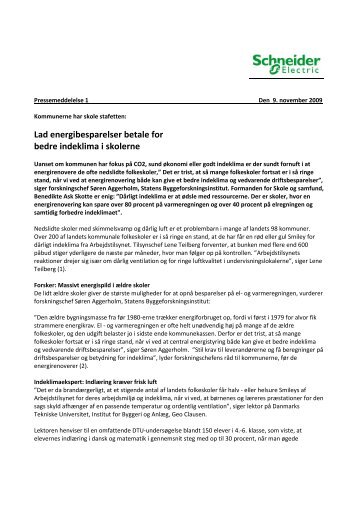 Energibesparelser betaler for bedre indeklima - Schneider Electric
