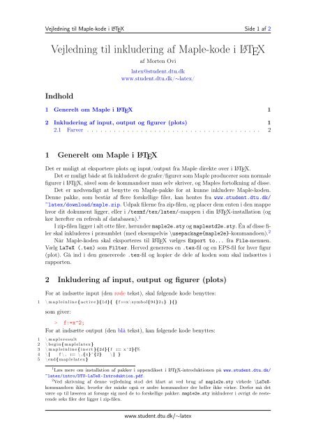 Vejledning til Maple i LaTeX