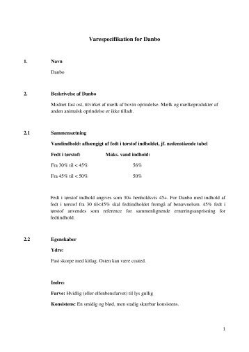 Varespecifikation for DANBO revideret juli 2011 - Fødevarestyrelsen
