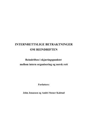 INTERNRETTSLIGE BETRAKTNINGER OM REINDRIFTEN