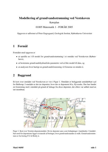 Modellering af grundvandsstrømning ved Vestskoven 1 Formål 2 ...