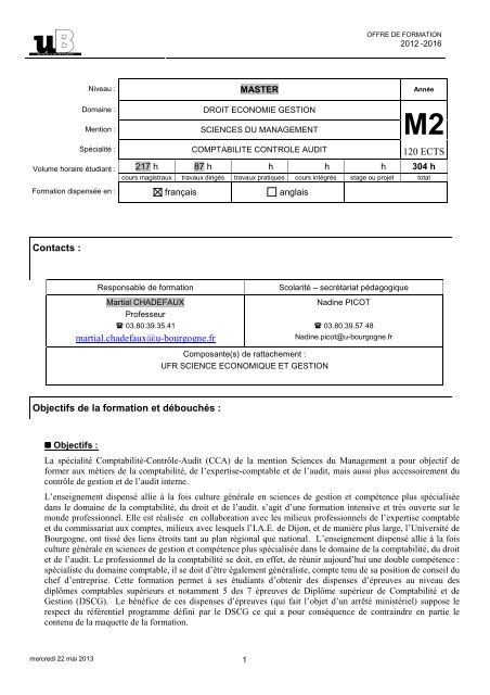 Fiche filière du M2 CCA - Les formations à l'université de Bourgogne