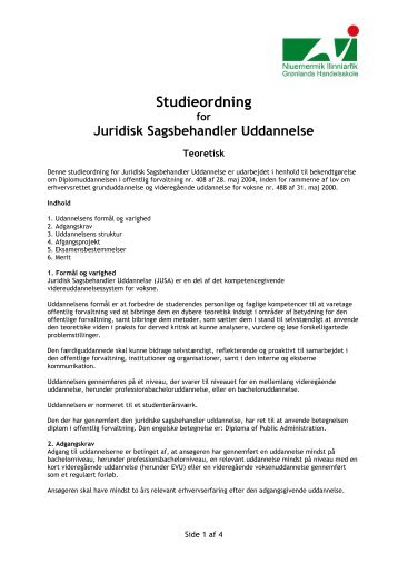 Studieordning for Juridisk Sagsbehandler Uddannelse