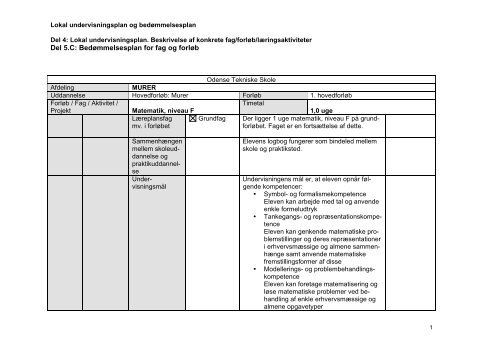 Lokal Undervisningsplan Og Bedømmelsesplan - Dokumenter