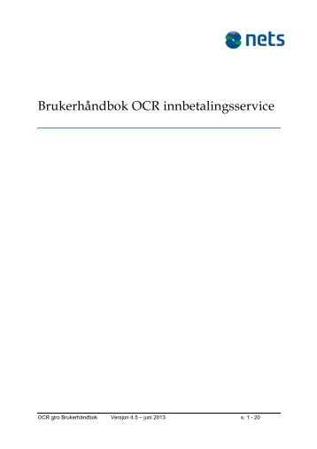 Brukerhåndbok OCR innbetalingsservice - Nets