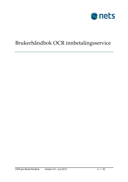 Brukerhåndbok OCR innbetalingsservice - Nets