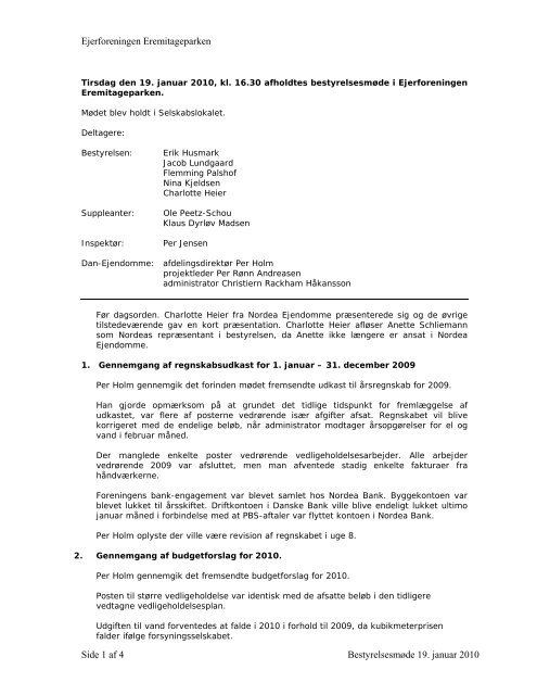 Ejerforeningen Eremitageparken Side 1 af 4 Bestyrelsesmøde 19 ...