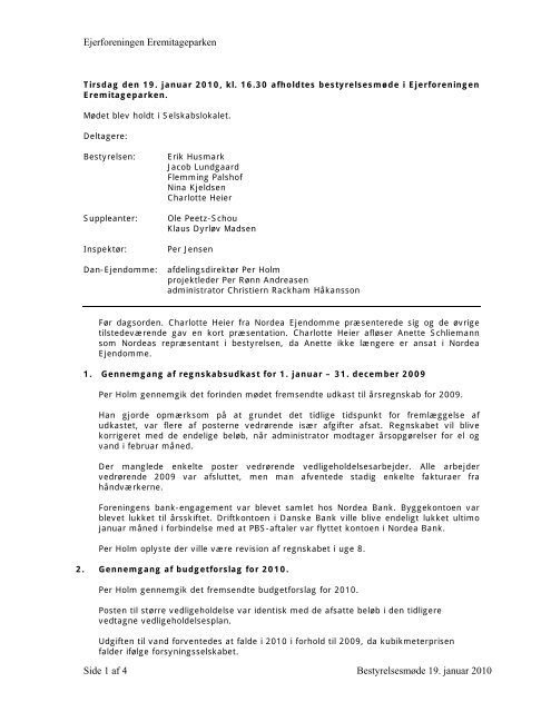 Ejerforeningen Eremitageparken Side 1 af 4 Bestyrelsesmøde 19 ...