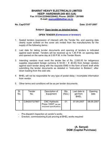 Expression of Interest - Bharat Heavy Electricals Ltd.