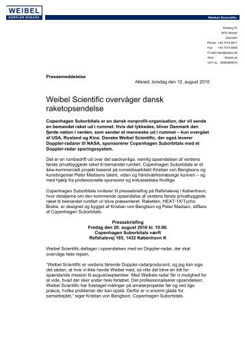 Weibel Scientific overvåger dansk raketopsendelse