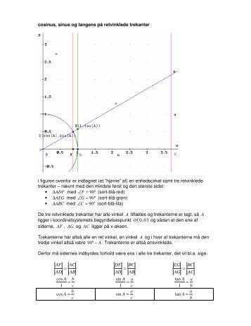 cosinus, sinus og tangens på retvinklede trekanter i figuren ovenfor ...