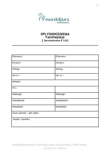 OPLYSNINGSSKEMA Familiepleje - Norddjurs Kommune