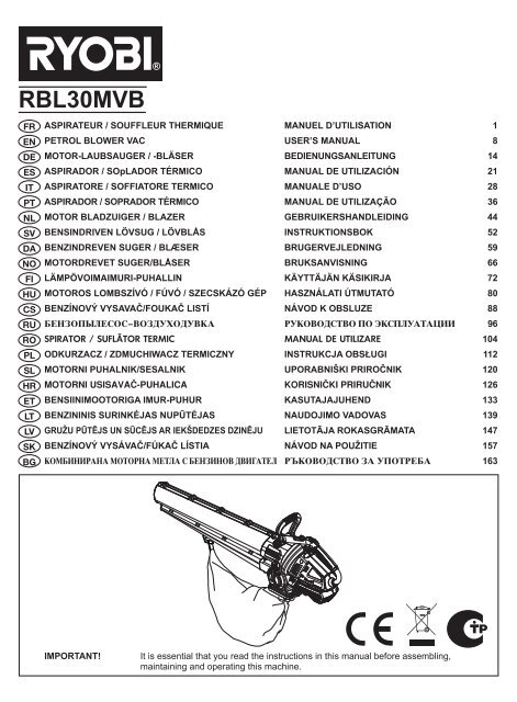 Ryobi RBL30MVB User Manual - Tooled-Up.com