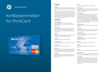 Kortbestemmelser for MoreCard - GE Money Bank