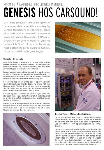 Læs mere om Genesis her (pdf) - CARSound Bilstereo