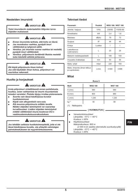 WSS 100 WST 100 - Nilfisk PARTS