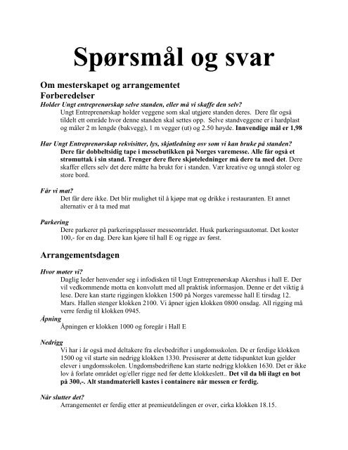 Spørsmål og svar 2013.pdf - Ungt Entreprenørskap