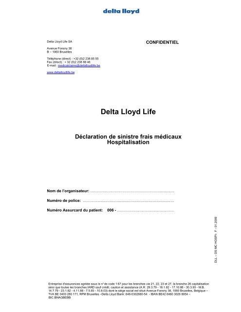 Déclaration de sinistre frais médicaux - Delta Lloyd Life