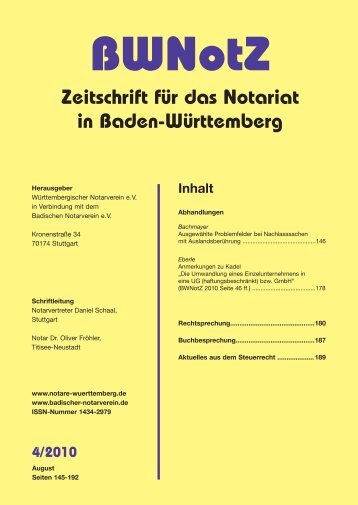 BWNotZ 4/2010 - Württembergischer Notarverein e.V.