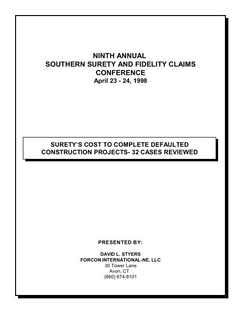 surety's costs to complete defaulted construction projects - Forcon ...