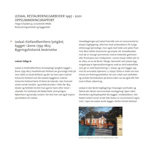 Ledaal. Restaureringsarbeider 1997-2001. Oppsummeringsrapport