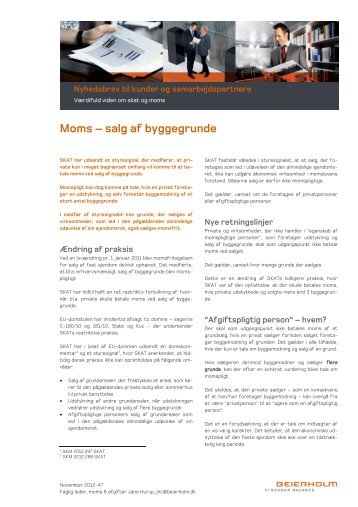 Moms - salg af byggegrunde - Beierholm
