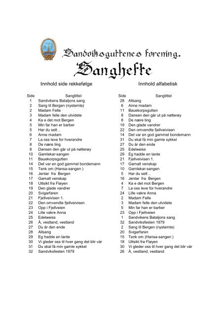 Sandviksguttenes forenings allsanghefte - Sandvikens Bataljon