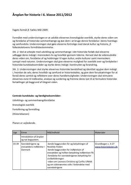 Årsplan for historie i 6. klasse 2011/2012 - Esajasskolen